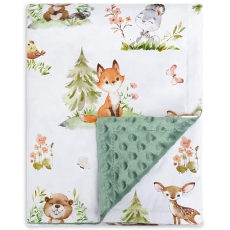 BORITAR Baby Blanket for Boys Girls Super Soft Double Layer Minky with Dotted Backing, Lovely Woodland Animal Design Blanket for Toddler Newborn 30 x 40 Inch(75x100cm) C27