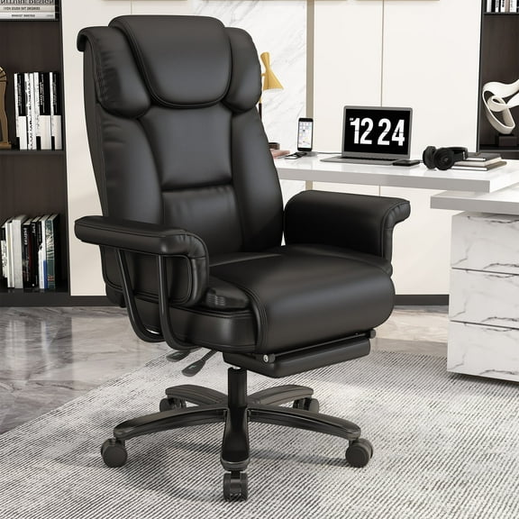 Ninecer Tall Ergonomic Reclining High Back Executive Office Chair with Footrest, PU Leather, 400lbs Capacity, Black