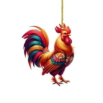 Cute Rooster Acrylic Christmas Ornaments, Cartoon Rooster 2D Pendants for Xmas Tree Decorations, Animal Theme Holiday Home Decor, Festive Car Interior Hanging Decor with Christmas Designs