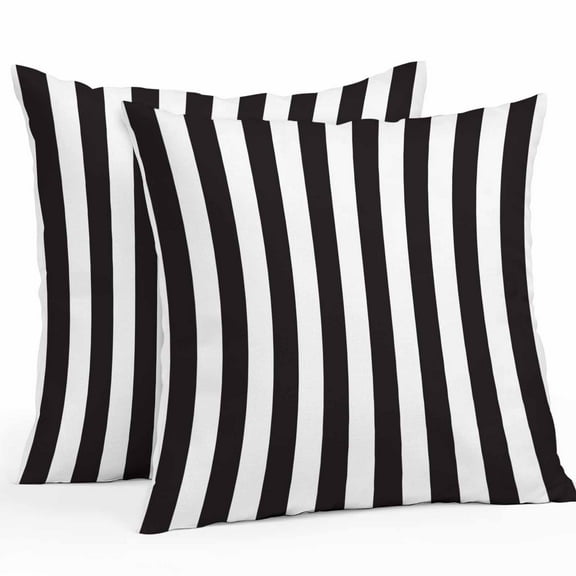 Outdoor Throw Pillows Covers 18X18 Set of 2 Waterproof Black and White Stripes Decorative Zippered Cushion Covers for Patio Furniture, Modern Design Lumbar Pillowcases