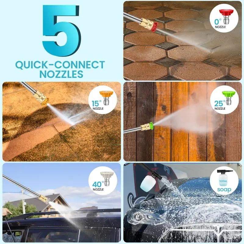 Naudhenm 350 Psi 2 Gpm Battery-Powered Pressure Washer with Quick Connect Tips