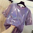 thumbnail image 5 of Yokua Women's Crew Neck Tee Top Loose Short Sleeve T-shirt Nice Shiny Glitter T-shirt, 5 of 20