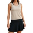 thumbnail image 2 of Split Open Back Tank Tops for Women Workout Athletic Gym Casual Crewneck Sleeveless Shirts Activewear Sports Gym Top Beige L, 2 of 8