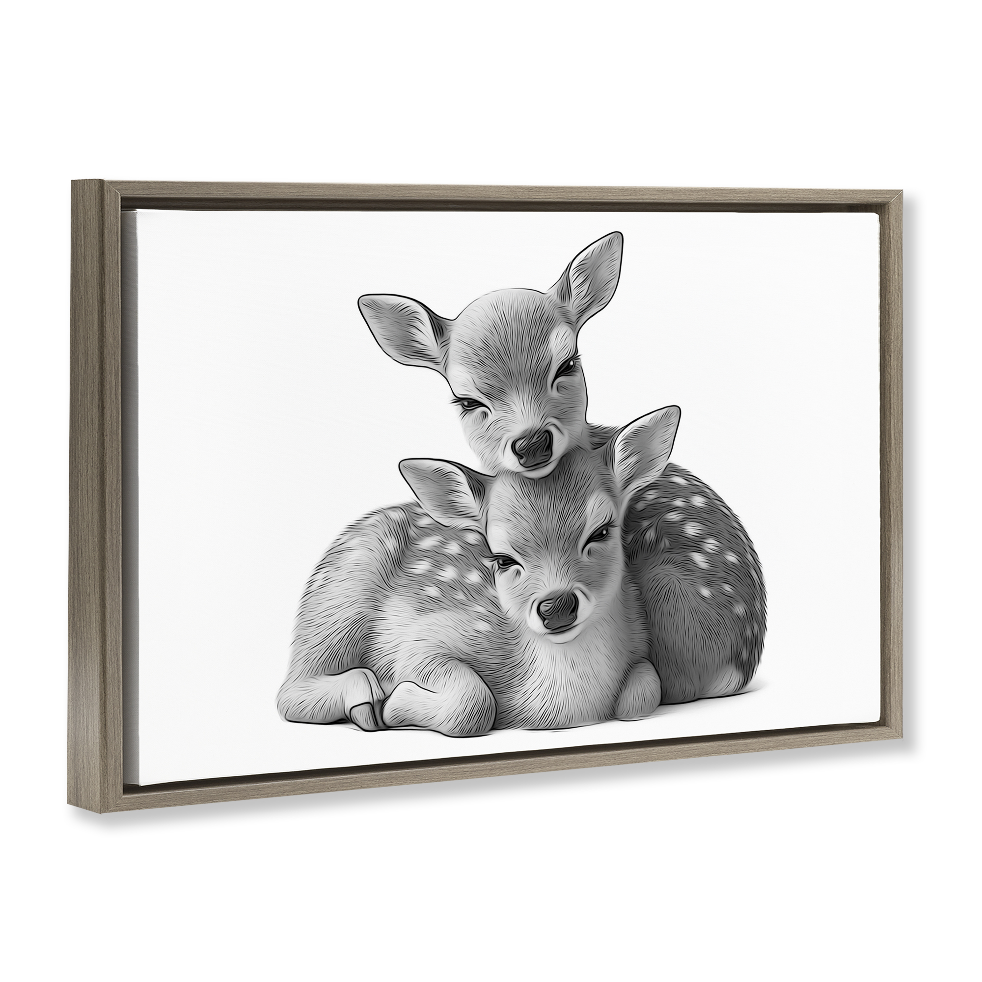 Stupell Industries Two Cuddling Fawns Animals & Insects Painting Brown Floater Framed Art Print Wall Art, 31 x 21