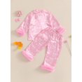 thumbnail image 6 of Cjfdfy Toddler Baby Girl Christmas Valentines Day Silk Stain Pajamas Set Kids Girl PJS Set Sleepwear Spring Fall Winter Clothes Bow Long Sleeve Button Down Shirt with Long Pants Set Loungewear 1-7Y, 6 of 9