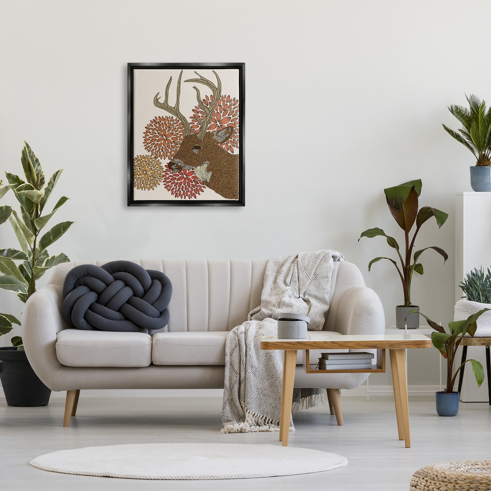 Stupell Industries Buck Deer Abstract Wildlife Botanical Intricate Patterns Graphic Art Jet Black Floating Framed Canvas Print Wall Art, Design by Valentina Harper