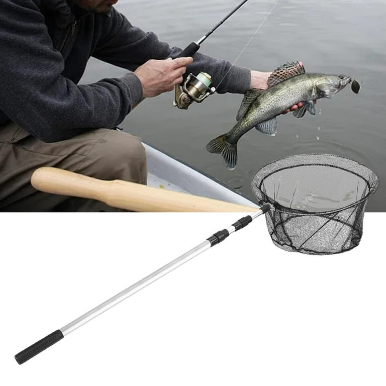 Floating Fish Net Foldable Pole Fishing Tool Fine Workmanship Collapsing  Handle Aluminium Rod Retractable for Adults and Children 2.1 Meters 