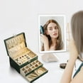 thumbnail image 6 of Jewelry Box for Women Girl Wife - Large PU Leather Jewelry Organizer Storage Case with 3 Layers Display for Earrings Bracelets Rings Watches (Green), 6 of 8
