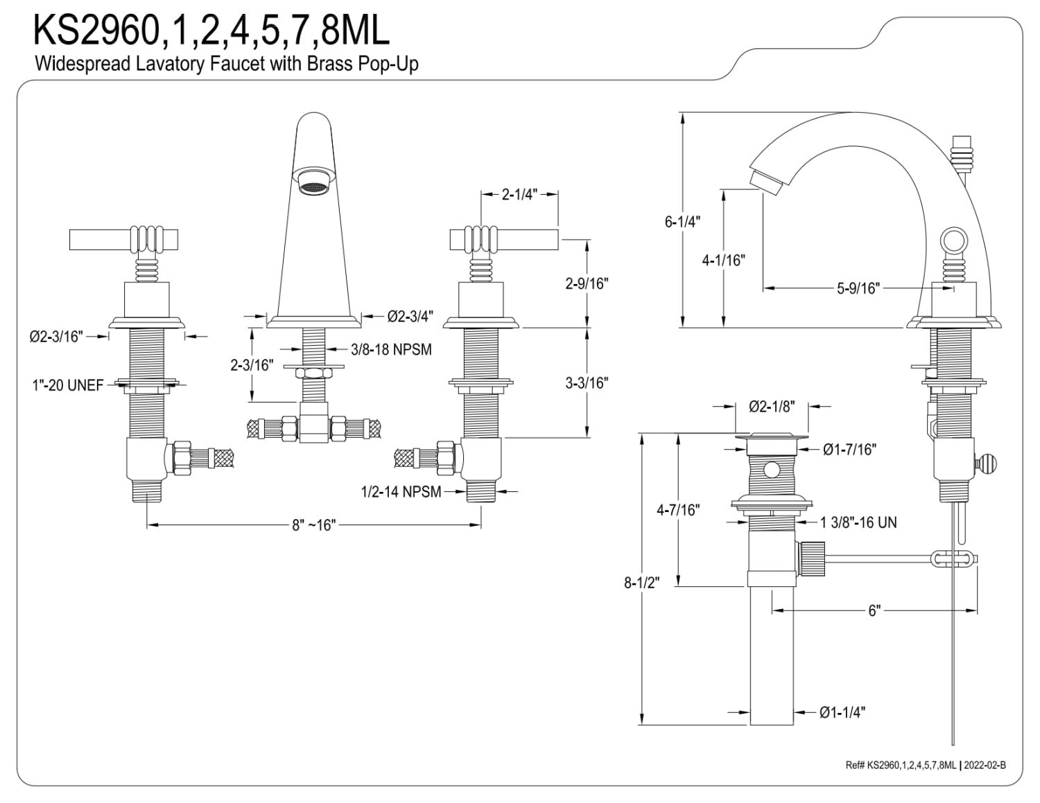 Kingston Brass Milano Two Handle 8" to 16" Widespread Lavatory Faucet with Brass Pop-up