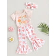 thumbnail image 3 of Coduop Infant Baby Girls Clothes Sets Peach Rainbow Print Short Sleeve Romper Flare Pants+Headband, 3 of 7