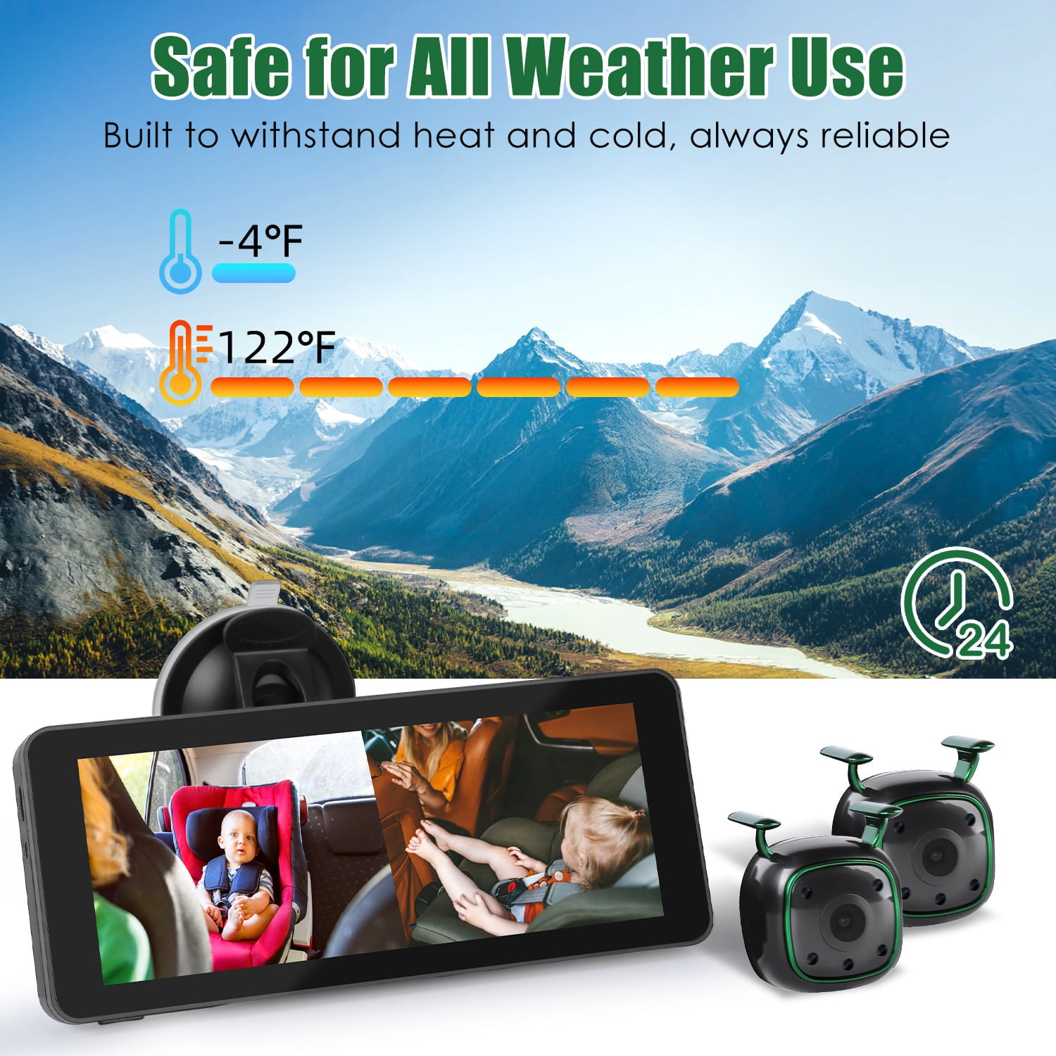 Moclever 1080P Baby Car Camera for 2 Kids, Dual Channel Car Baby Monitor with 120°Wide View 6.86in HD Split Screen Night Vision, Black