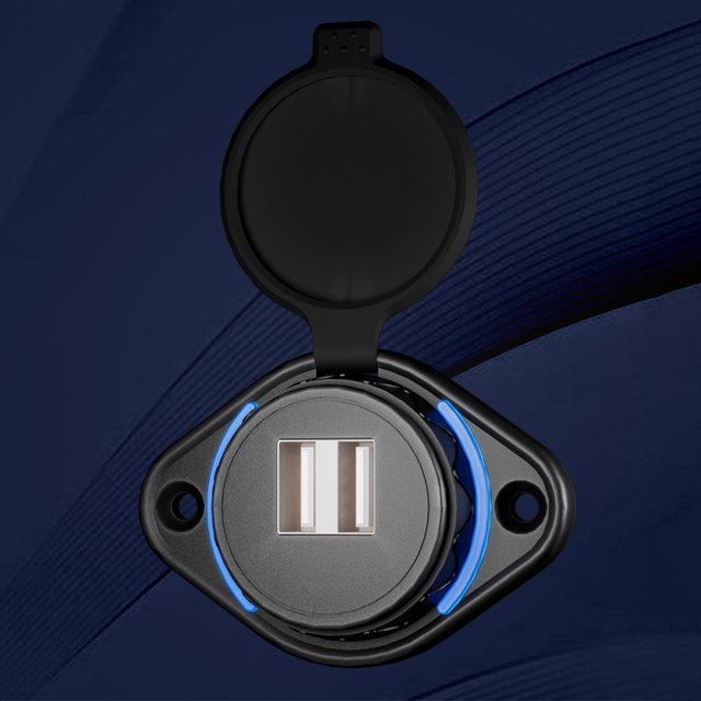 Cargador De Coche Cargador de coche USB dual QC3.0 Toma de cargador para ATV Caravan (Dual QC3.0 Blue)
