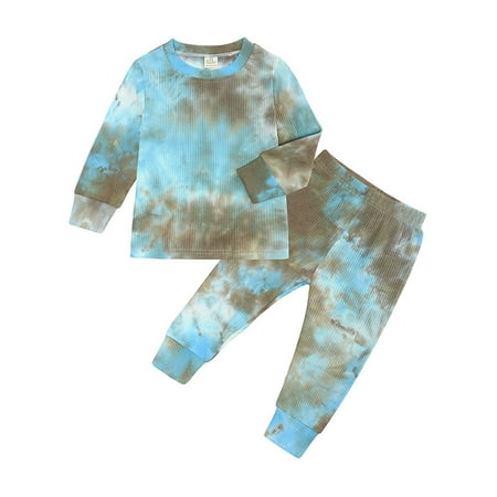 

Toddler Baby Boy Girl Outfit Autumn And Winter Cotton Rib Tie Dyed Long Sleeve Pullover Top Trousers Clothes Set