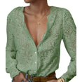 thumbnail image 1 of Blusa LUXVEER con encaje para mujer, color verde claro, talla L, 1 of 8