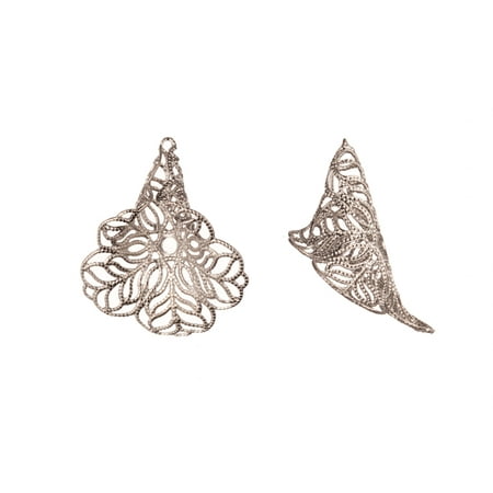 Brass Bead Caps - Bead Cap, Platinum-Finished Brass, Filigree Flower, 24x22mm pack of 6 (3-Pack Value Bundle), SAVE $2