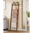 thumbnail image 2 of Blanket Ladder Shelf, Decorative Quilt Rack, 7-Tier Farmhouse Ladder Holder Organizer with 4 Removable Hooks, Rustic Brown BR36801B, 2 of 8