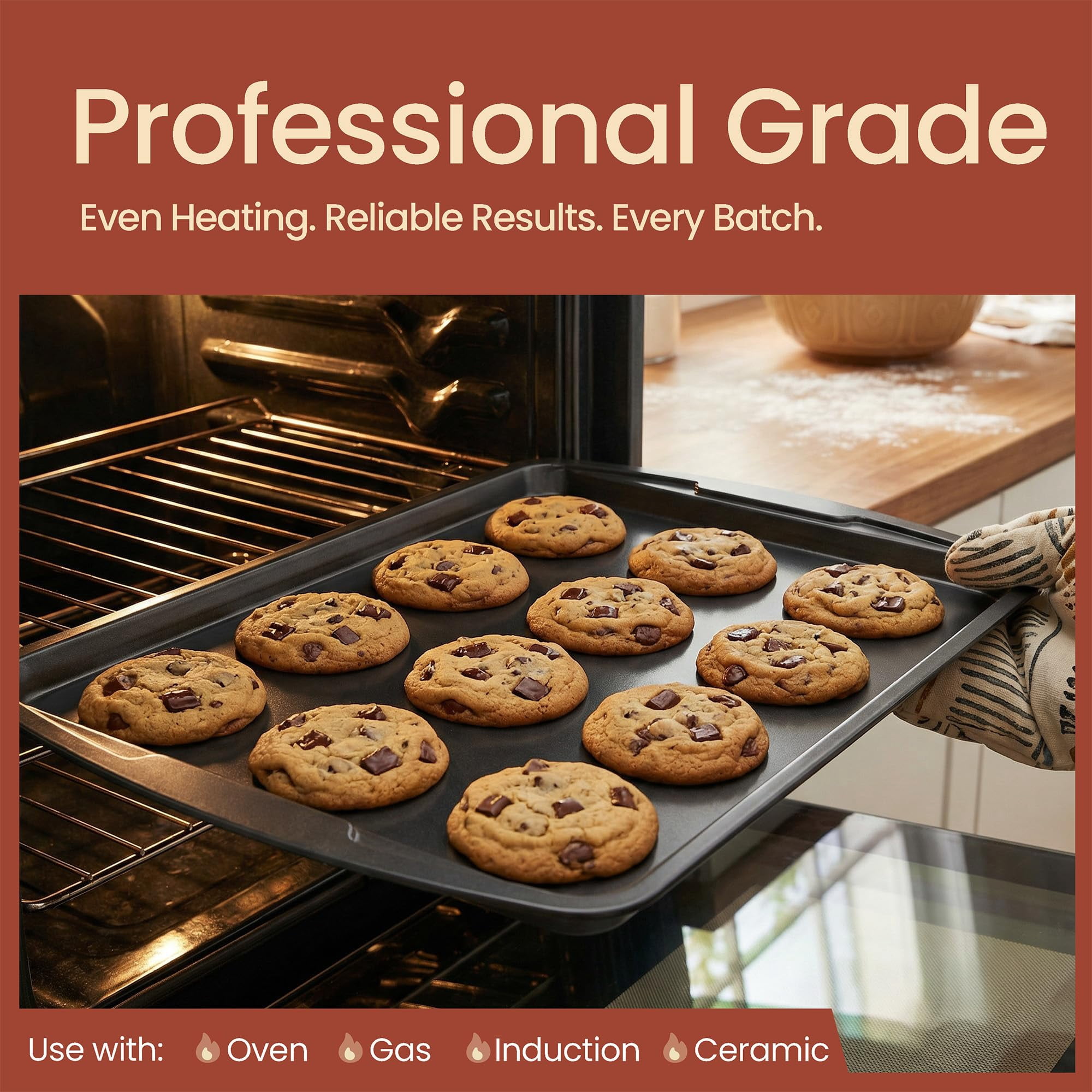 Bakken- Swiss 10-Piece Bakeware Sets, Nonstick Carbon Steel Baking Sheet & Pans, Stackable Space-Saving Bakeware, Stain-resistant, Oven Safe (up to 450°F), Gray