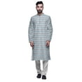 thumbnail image 1 of Atasi Printed Long Kurta For Men With White Churidar Pyjama Set Traditional Wear, 1 of 1