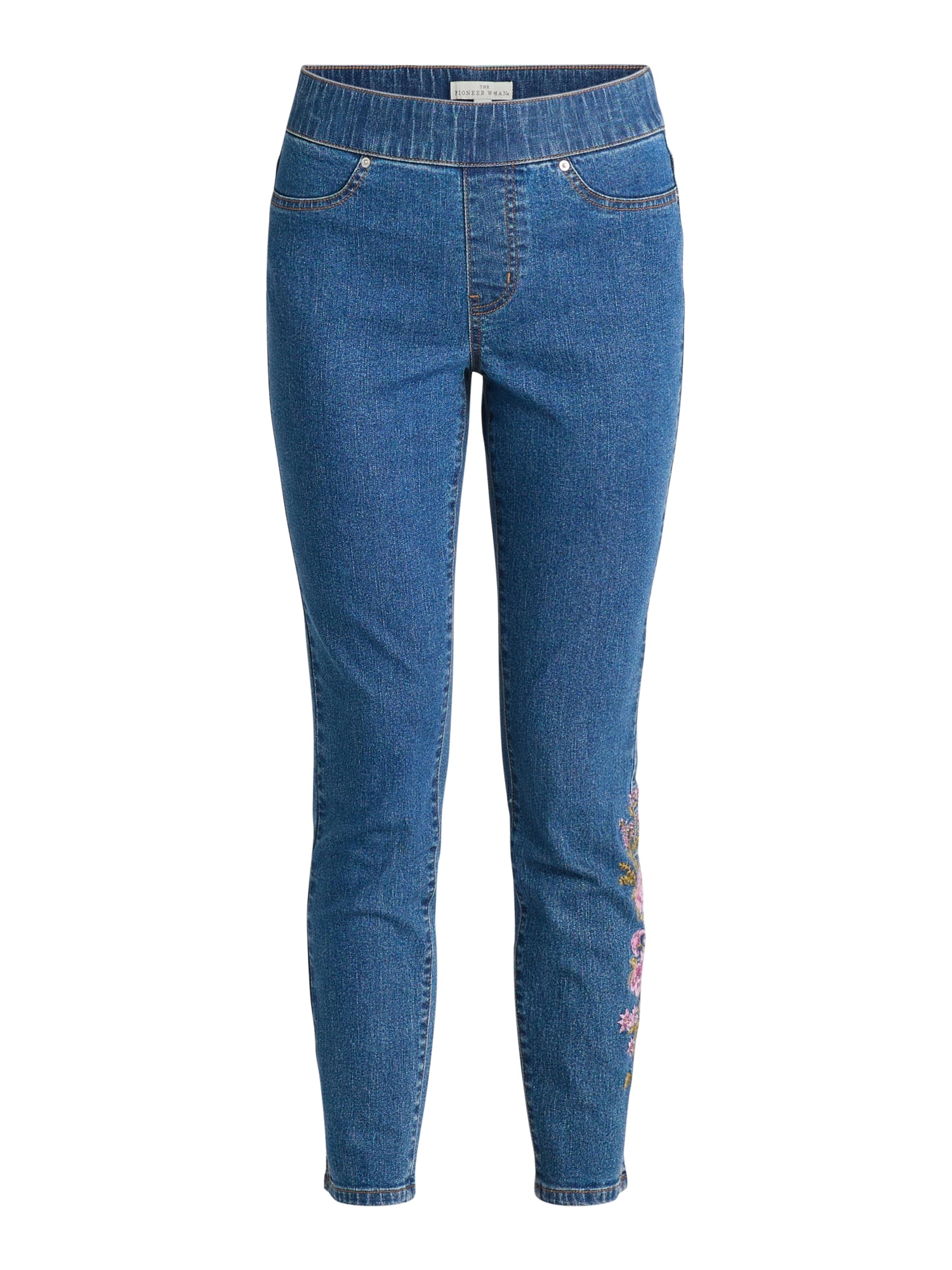The Pioneer Woman Embroidered Pull-On Jeans, 28” Inseam, Sizes S-3X, Women’s