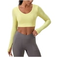 thumbnail image 2 of EazyTech Crop Tops with Built in Bra Womens Summer Cute Long Sleeve Padded Tee Tops Going Out Athletic Yoga Tshirt with Thumb Hole, 2 of 9