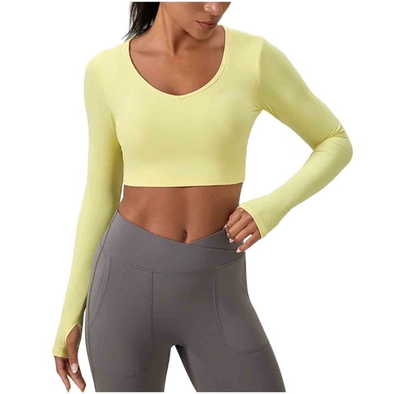 Dagugfen Workout Tops for Women Long Sleeve Crewneck Lightwieght Stretchy Spandex Quick Drying Crop Tops Gym Athletic Tops