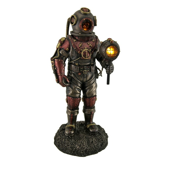 Veronese Design WU76885A4 Steampunk Skeleton in Diving Bell with Light Sculpture - Bronze