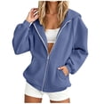 thumbnail image 6 of CYMMPU Women’s Zip Up Hooded Sweatshirt Jacket, Long Sleeve Casual Outerwear with Front Pockets Relaxed Fit Hoodie Coat for Everyday Sporty and Loungwear Style Navy L, 6 of 7