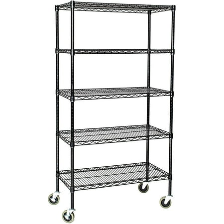 

24 Deep x 42 Wide x 69 High 5 Tier Black Wire Shelf Truck with 800 lb Capacity