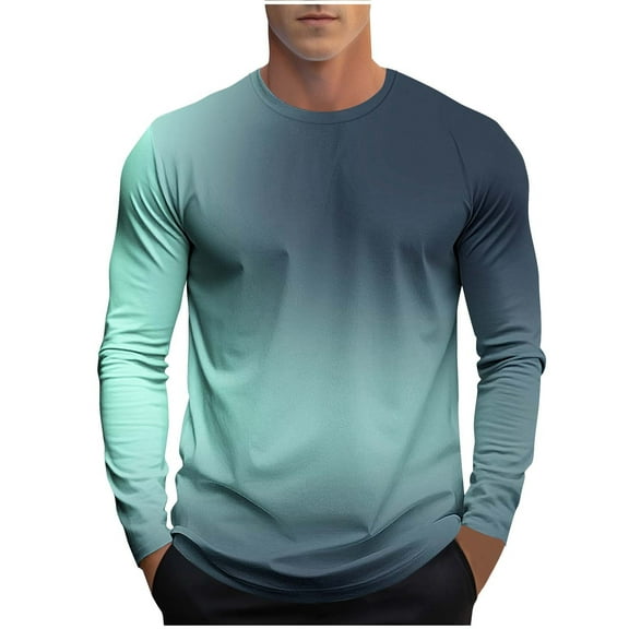 ZUKMRJPC Men's Crewneck Sweatshirt Gradient Color Casual Long Sleeved Sweatshirts Fall Fashion Soft Comfortable Cotton Pullover Shirts