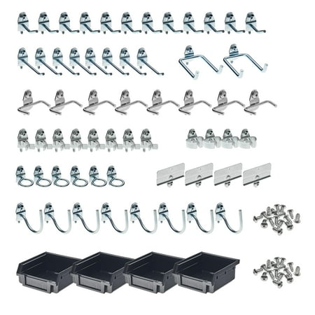 Triton Products® 64-Piece Steel Pegboard Hook & Plastic Bin Kit, 60 Hooks & 4 Bins, Model# 76964