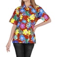 thumbnail image 5 of HAPPY BAY Women's Button Down Blouses Casual Tops Summer Beach Party Blouse Shirt Floral Blouses Short Sleeve Tee Button up Hawaiian Shirts for Women S Colorful Flowers, Red, 5 of 5