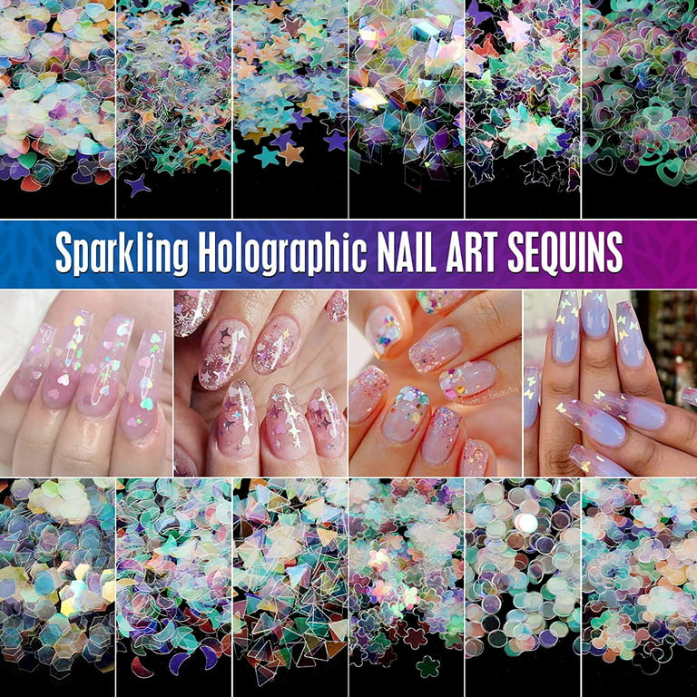 Colorful Iridescent Nail Sequins Heart Round Nail Art Flakes Tips DIY  Decoration