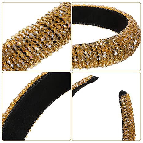 Diadema Con Diamantes De Imitación Y Cuentas Para Mujer - Color Negro, Elástica, Para Fiestas Y Eventos