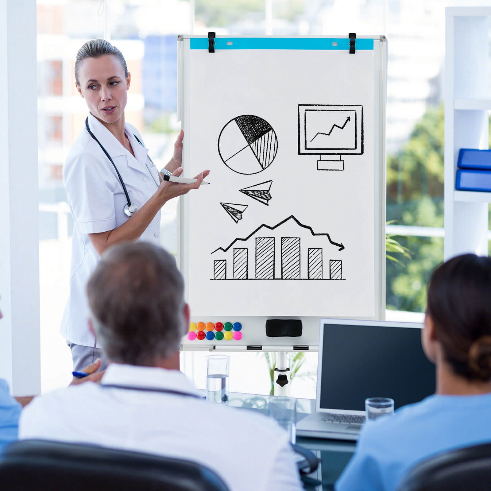 Costway Mobile Whiteboard 40" x 26" Height Adjustable Magnetic Dry Erase Board with Stand White