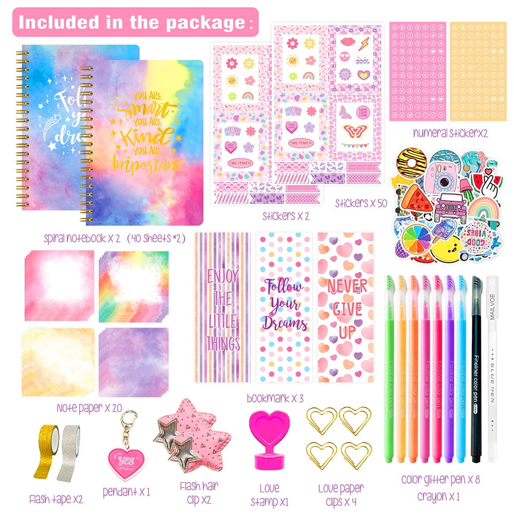 DIY Journal Kit for Girls, Journaling Notebooks Art Crafts Kit, Teen Tween Girls Gifts for 8 9 10 11 12 13 14 Year Old Girl, Scrapbook & Diary Supplies Set