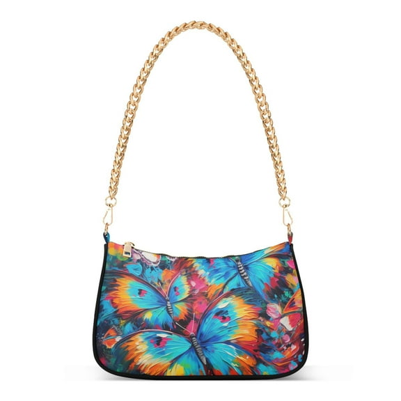 Womens Chain Shoulder Bag Multicolor Butterfly Classic Tote Handbags Fashion Clutch Hobo Purse with Zipper for Travel Casual
