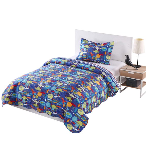 MarCielo 2 Piece Kids Bedspread Quilts Set Throw Blanket for Teens Boys Girls Bed Printed Bedding Coverlet, Twin Size, Dinosaur (Twin)