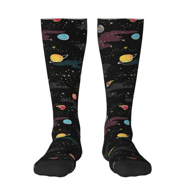 Fotbe Galaxy Calcetas Divertidas Estampadas para Hombre y Mujer, Calcetas de Algodón hasta la Rodilla para Caminar, Correr, Enfermería y Embarazo
