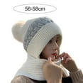 thumbnail image 2 of Womens Beanie Winter Hat Scarf All in One Beanie Hats with Pompom,Warm Knit Hat,Ear Protection Windproof Cap Scarf Gray One Size, 2 of 6