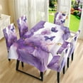 thumbnail image 2 of Xoenoiee Purple Marble Butterfly Flower Print 5 Pcs Tablecloth and Chair Covers Set Stretchable Washable Holiday Table Cover and Seat Protector Slipcovers for Dining Room Kitchen Party, 2 of 6