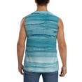 thumbnail image 4 of Lsque Teal Turquoise Fluid Stripes Print Men's Cotton Blend Sleeveless Muscle Shirts (S-3XL)- Moisture Wicking, Odor Protection, UPF 30+,Medium, 4 of 8