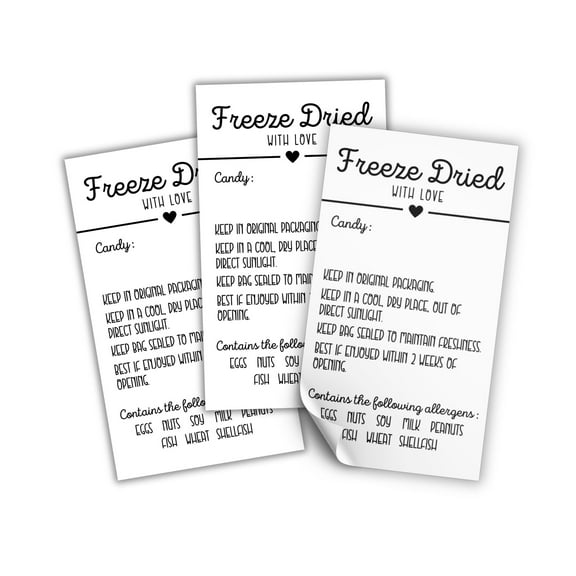 Freeze Dried Candy Labels Stickers for Bags Write in Candy  250 pc Roll 2x3.5 Size Holographic Bags Ingredient Label Dehydrated Allergy Warning
