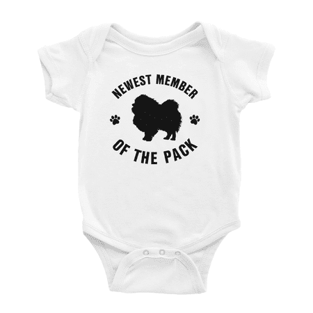 

Newest Member of The Pack Keeshond Dog Cute Baby Romper Boy Girl