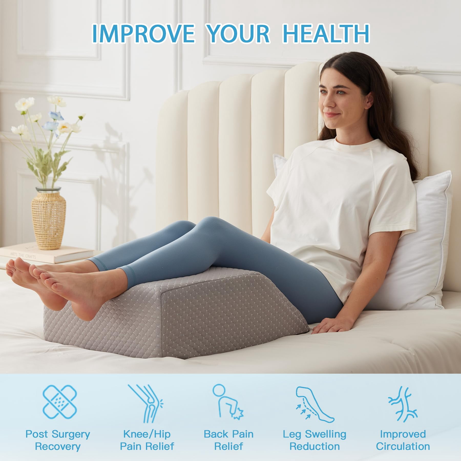 Leg Pillow Elevation  Wedge For Elevating After Memory Foam Foot Sleeping 24*22*8 Inch Grey