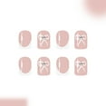 thumbnail image 5 of KUFptva 24 Pcs Short Square Stick on Nails Bows Full Covers False Nails French Tip Press On Nails Manicures Supplies for Woman, 5 of 7
