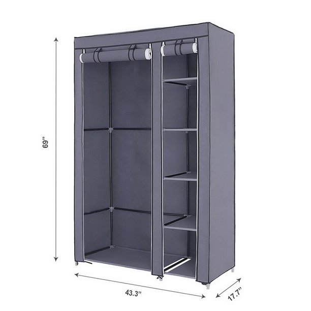 Lyumo 67 Portable Clothes Closet Wardrobe With Non Woven Fabric And Hanging Rod Gray Non Woven Wardrobe Walmart Com Walmart Com