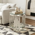 thumbnail image 2 of Round Glass End Table, 19" Modern 2-Tier Side Table with Clear Tempered Glass Top and Silver Stainless Steel Base for Living Room or Bedroom, 2 of 5