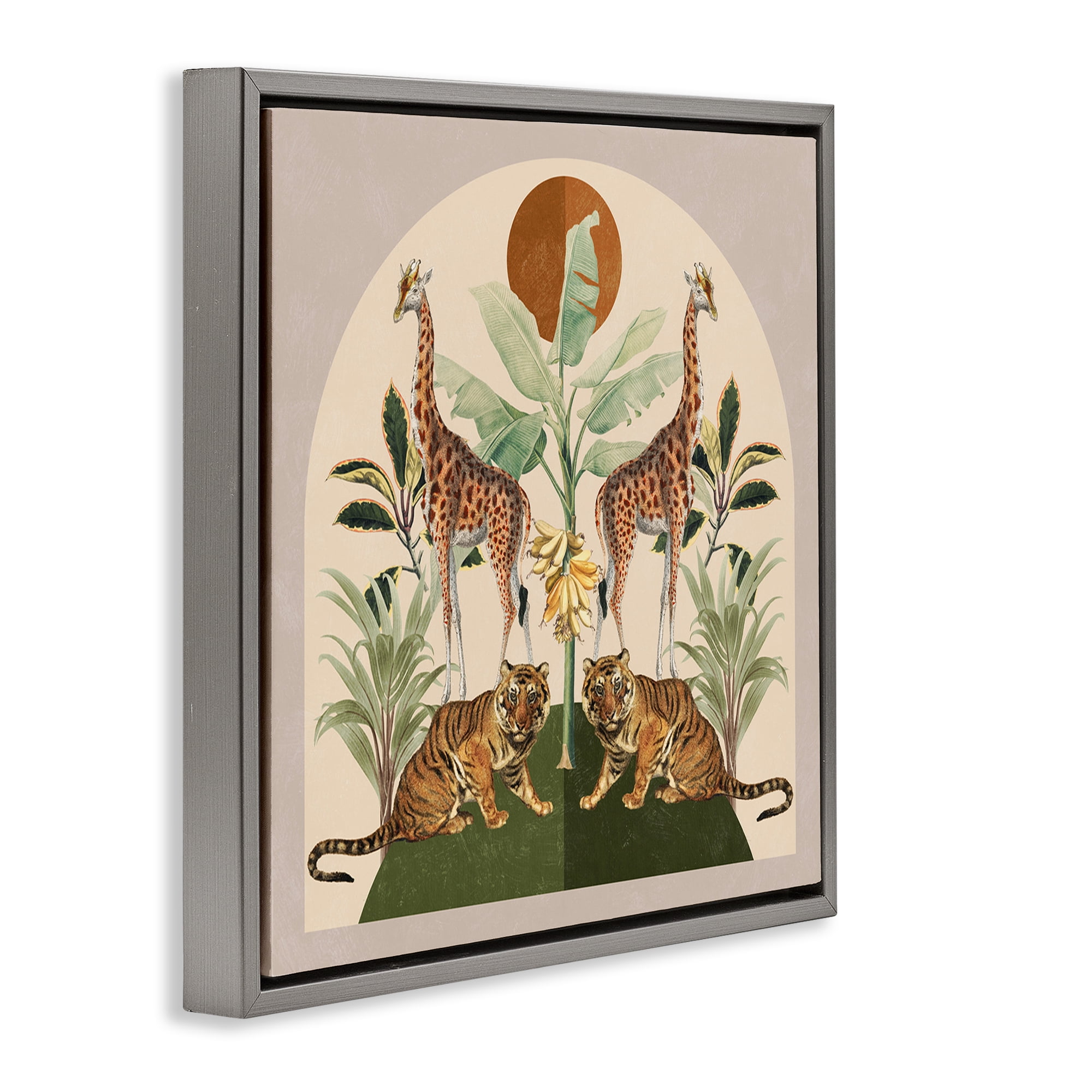 Stupell Industries Jungle Animals Motif Landscape Painting Gray Floater Framed Canvas Art Print Wall Art, 25 x 25