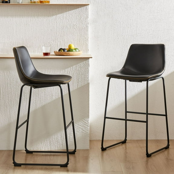 JOINSUN Set of 2 Modern Counter Stool, 30 inch Counter Height Bar Stools With Metal Legs, Footrest, Black