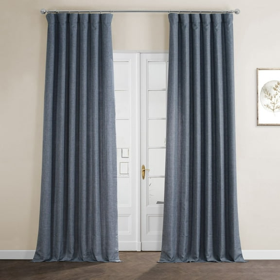 Sweden Blue Italian Faux Linen Curtain (1 Panel), Sweden Blue, 50W X 120L